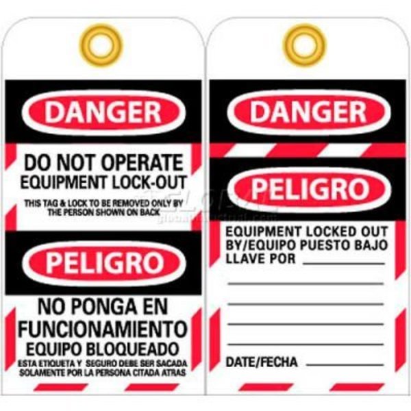 National Marker Co NMC Tags, Do Not Operate Equipment Lock Out, Bilingual, 6in X 3in, White/Red/Black, 25/Pk SPLOTAG11-25